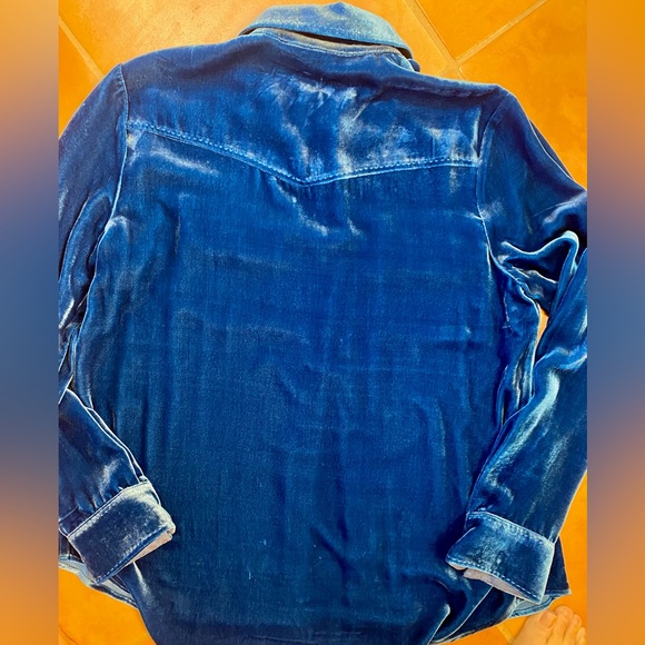 Sundance Blue Western Snap Velvet Shirt XS - Picture 8 of 11